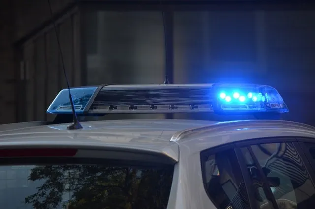 Police car lights flashing at night