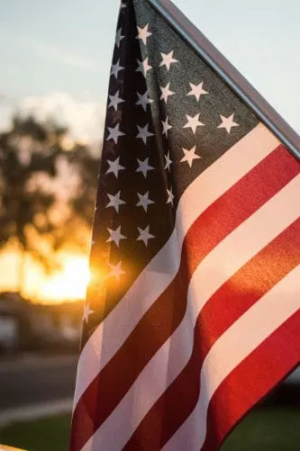 The United States flag at sunset