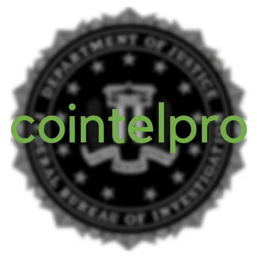 The FBI seal overlaid with the word COINTELPRO