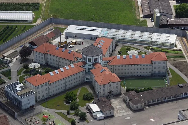 Aerial view of a prison complex