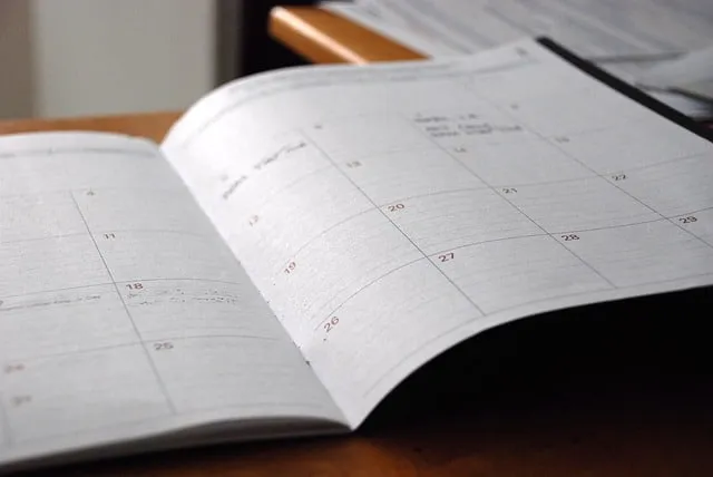 An open calendar on a desk